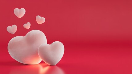 Soft pink hearts on red background for Valentine's Day