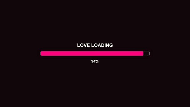 A progressbar animation displays the status of love loading at 100 percent. This design is suitable for streamers and video creators looking to engage their audience.
