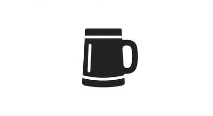 シンプルな白い背景に力強く浮かび上がる黒いビールジョッキのアイコン 清潔感と親しみやすさを兼ね備えたミニマルなフラットデザイン. AI Generated