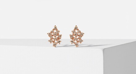 輝くローズゴールドのスタッドピアス 白い背景に繊細な透かし細工が際立つ 上品な美しさを表現. AI Generated