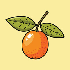 Cartoon Orange Fruit with Leaves Vector Illustration