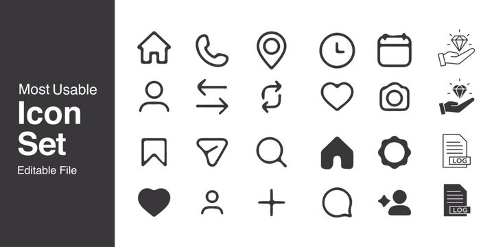 Most Usable Editable Line Icon Set for Web, App and UI Design