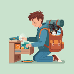 Hiker Boy Packing Supplies Searching Drawer