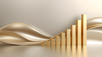 Golden Business Growth Bar Graph on Luxury Abstract Background