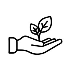 Hand holding a small green plant sprout with leaves  