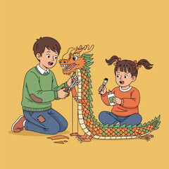 Children Creating a Chinese Dragon Craft