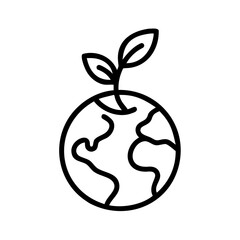 Line art of Earth with sprout symbolizing environmental growth  