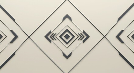 幾何学的な菱形が連続するモダンなアートデコ調の壁面デザイン 淡い光が立体感を際立たせる. AI Generated