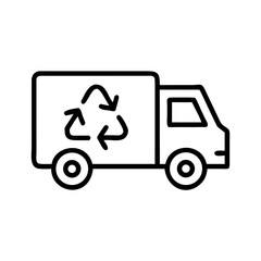 Recycling truck with eco-friendly symbol in simple line art  