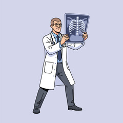 Doctor Holds X Ray Film for Diagnosis