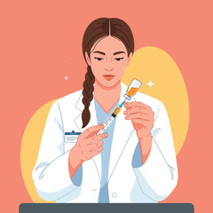 Woman Doctor Preparing a Syringe and Vaccine Vial
