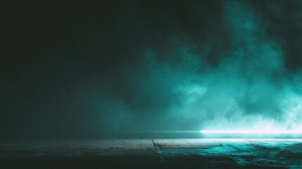 Obraz premium A dark, atmospheric scene featuring a glowing light cutting through dense fog, creating a mysterious and surreal ambiance.