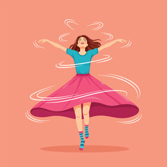 Young Woman Dancing Happy Twirling Motion