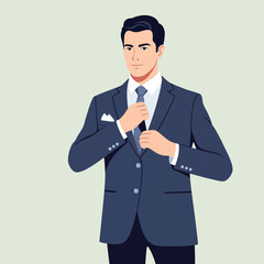 Confident Businessman Adjusting Tie