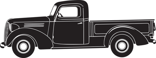 Vintage pickup truck Silhouette vector black on a white background