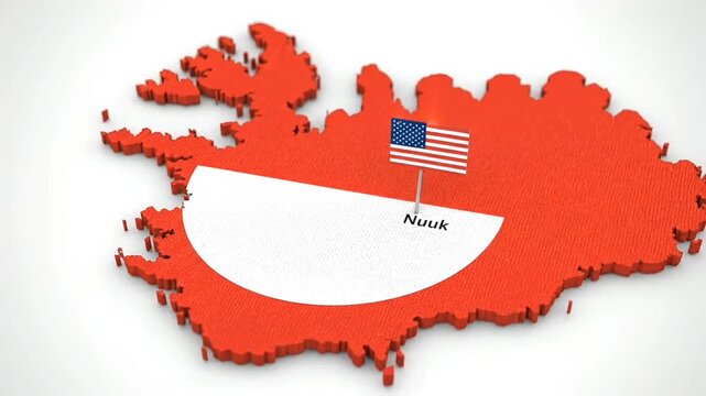 3D Isometric Map of Greenland with USA Flag Pin on Nuuk Capital