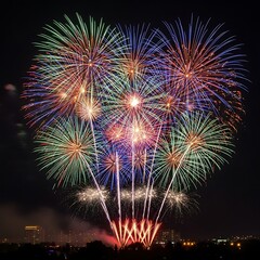 Vibrant fireworks display illuminating the night sky