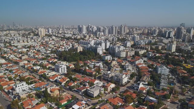 Holon Israel aerial view of neighborhoods showing dense residential buildings with red tile roofs in urban community setting