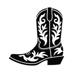 a black and white cowboy boot with floral design