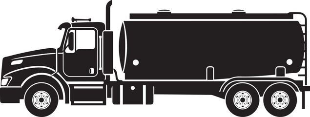 Liquid Gas Transport Tanker Truck Silhouette vector black on a white background