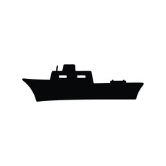 Silhouette of a modern ship with visible windows on a white background
