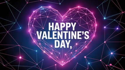 Happy Valentine's Day with glowing pink heart and connections