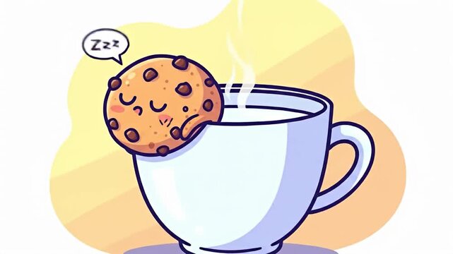 Cute Cookie Dipping in Milk Cartoon Animation.