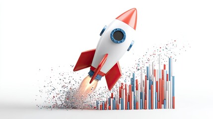 A colorful rocket launching with a trail of sparks, symbolizing innovation, growth, and progress in a dynamic and creative environment.