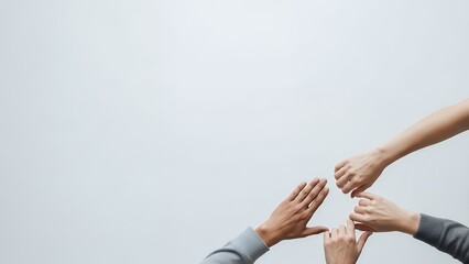 Minimal teamwork concept, hands forming circle gesture, empty space for text