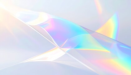 Abstract composition of iridescent, translucent shapes, playing with light and color