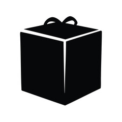 Stylized Black Gift Box with Bow Knot on White Background Artwork