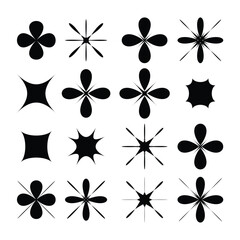 A collection of black abstract shapes on a white background