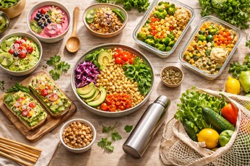 Healthy Balanced Meal Prep Bowls Flat Lay
