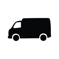 Simple black silhouette illustration of a delivery van with rounded features