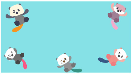 Obraz premium いろいろなポーズのラッコが並んだかわいいキャラクターイラストセット