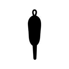 Black silhouette of a fishing float buoy with a hanging loop on white