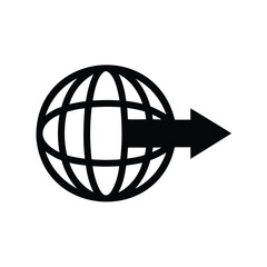 Stylized globe with horizontal lines and right arrow, representing global reach