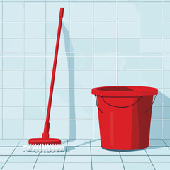  Red Cleaning Brush and Bucket Set for Household Chores