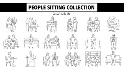 Minimal Urban People Sitting &ndash; Architectural Entourage Flat CAD Line Art Characters
