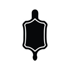 Minimalist black and white icon of shield with unique top and bottom handle