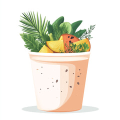  Refreshing Smoothie with Tropical Greens and Citrus Fruit Slices in a Cup.