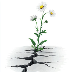 Resilient Daisy Plant Emerging from Cracked Earth