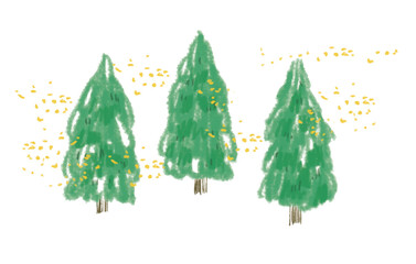 杉の木から花粉が飛散している様子のベクターイラスト