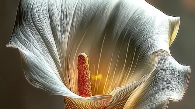 Close up of elegant calla lily flower with soft lighting and textures