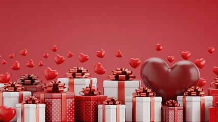 Valentine's Day gifts and hearts in red and white