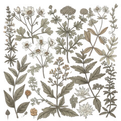 Botanical illustration of various wildflowers
