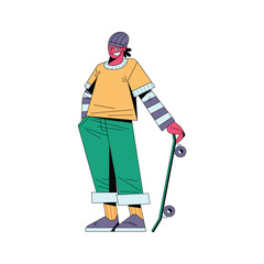 Retro Skater Standing With Skateboard