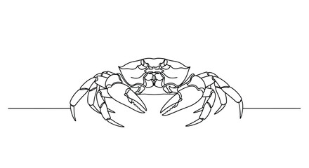 Minimalist single line drawing of a crab with detailed claws and legs on a white background © Line Home