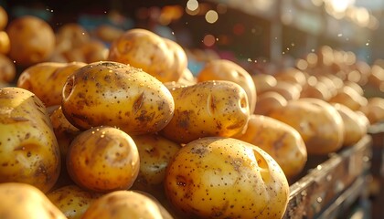 A close-up photograph of a pile of potatoes with a blurred background