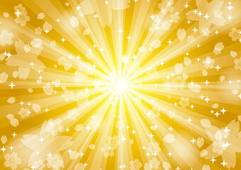 キラキラと輝く放射の中 桜が舞うイラスト